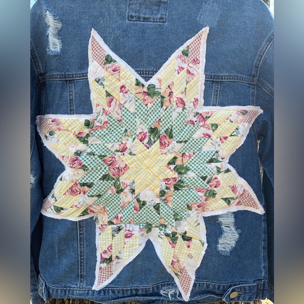 Upcycled Quilted Denim Jacket Small quilted denim western top country jacket - Picture 4 of 4